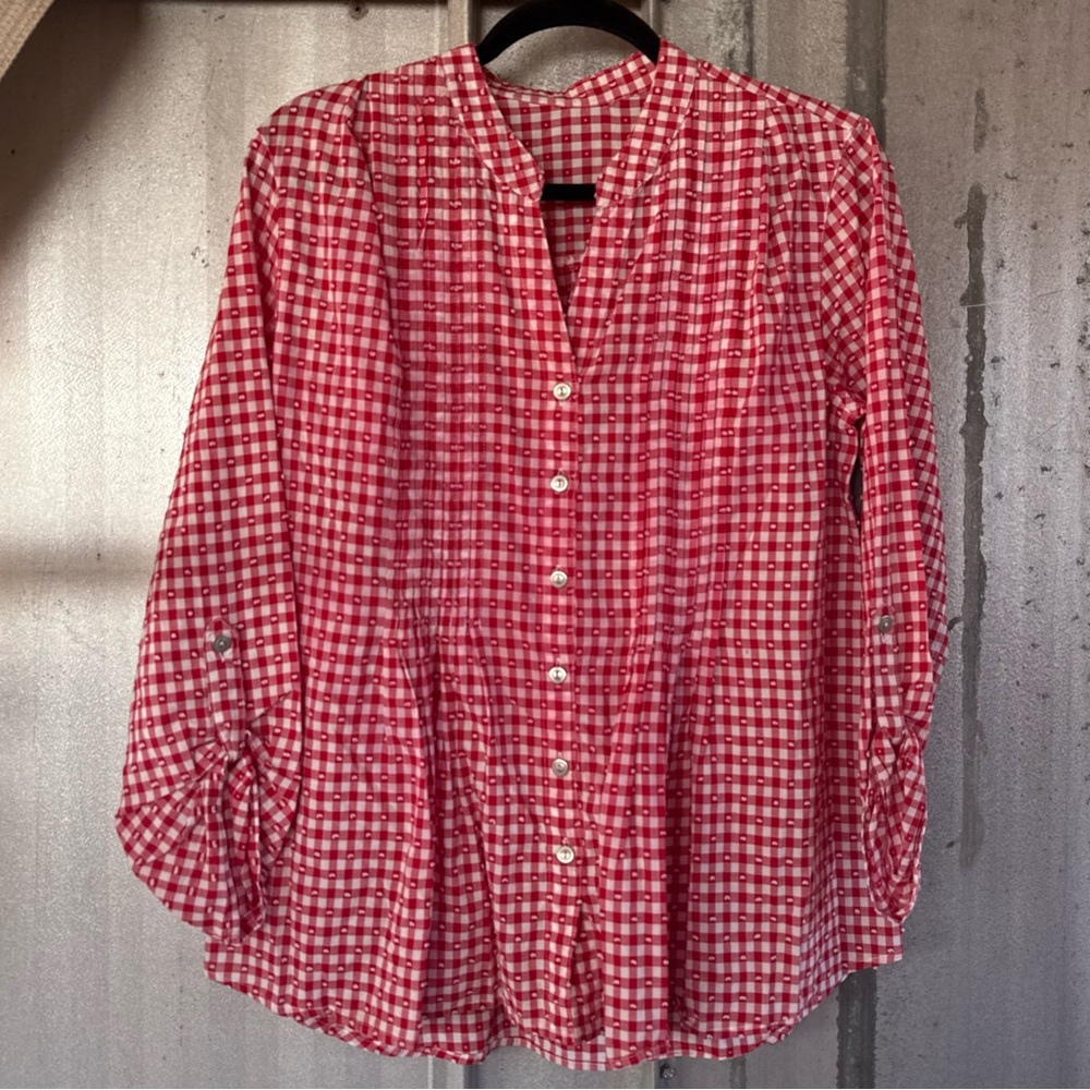 Red Checkered Button-Up Blouse